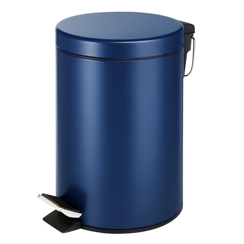 Novel Solutions Innoteck Essentials Round Colour Coated Pedal Bin 3L Dustbin Size 26x17cm for Kitchen and bathroom, Matt Blue, Metal, 3 Litre
