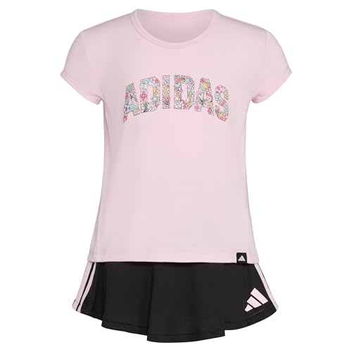 Image of adidas girls 2-Piece Short Sleeve Box Tee & Pleated Skort Set
