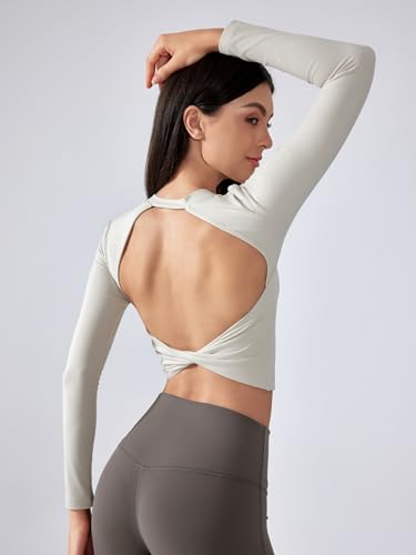 Image of ABOCIW Women Twist Back Workout Top with Built in Bra Cap Sleeve Pilates Yoga Crop Top Athletic Gym Shirt