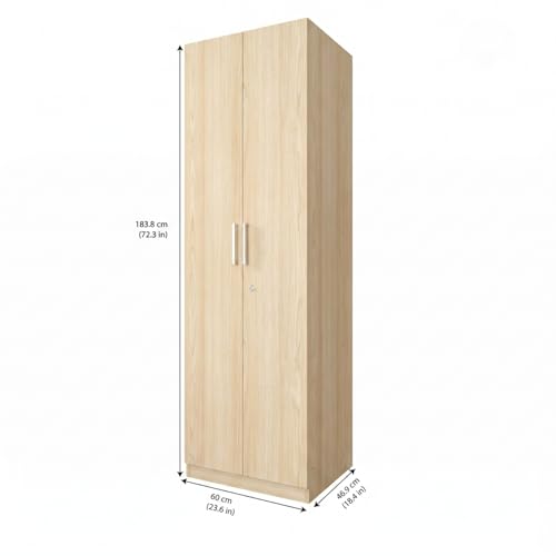 Image of Amazon Brand - Solimo Trelo 2 Door Wardrobe | 6 Shelves | 60L x 46.9W x 183.8H CM | Wood Oak Light Finish | DIY