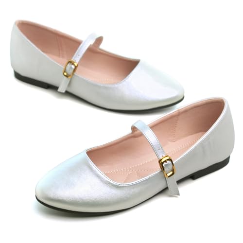 JiangWei Shu Women's Round Toe Ballets Comfortable Flats Ankle Strap Mary Jane Dress Shoes for Women4