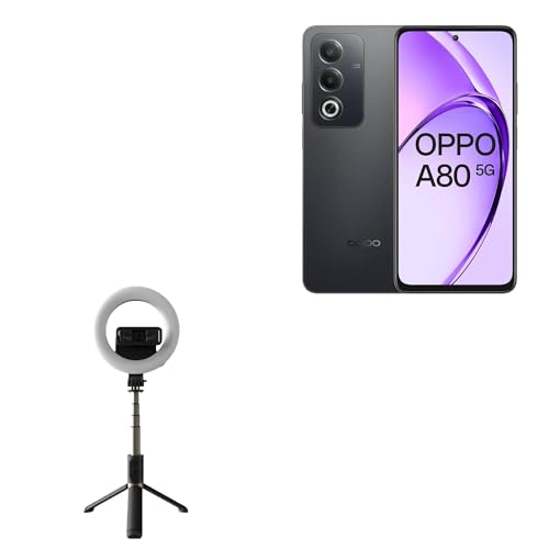 BoxWave Stand and Mount Compatible with Oppo A80 - RingLight SelfiePod, Selfie Stick Extendable Arm with Ring Light - Jet Black
