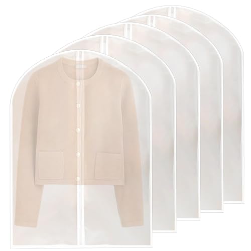 Djowyh Bolsas transparentes con cremallera, 5 unidades, 60 x 80 cm, bolsas transparentes para trajes, fundas para trajes, vestidos, camisas, chaquetas, abrigos