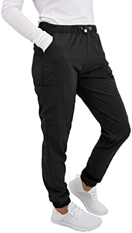 Green Town Women's Medical Nursing Jogger Slim Fit Scrub Pant GT Performance-Black-Small