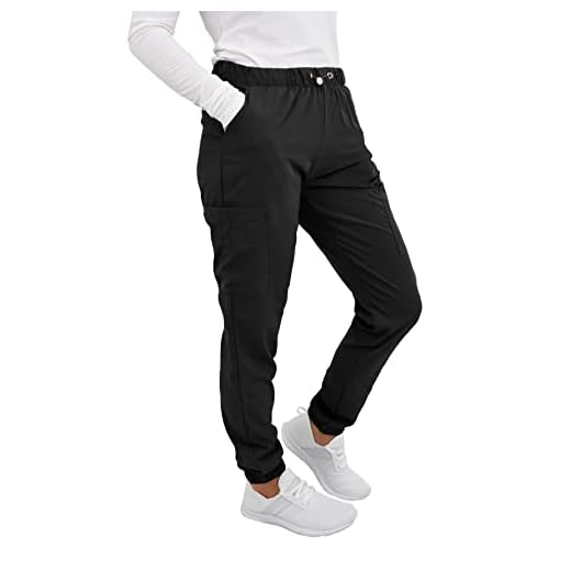 Green Town Women's Medical Nursing Jogger Slim Fit Scrub Pant GT Performance-Black-Medium