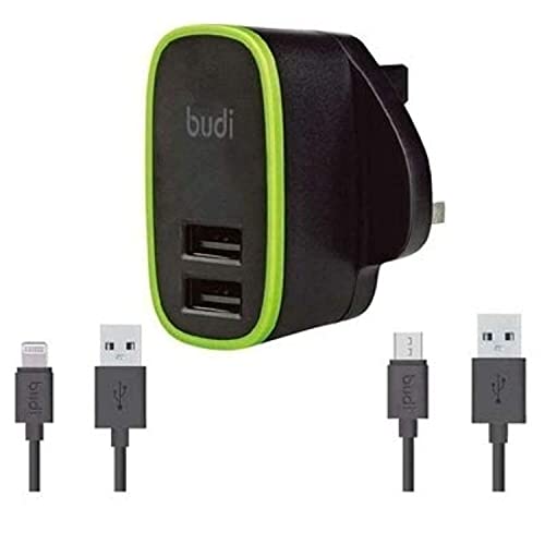 Budi Home Charger with Lightning & micro USB Cable M8J056U Black