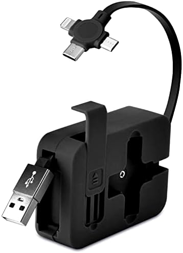 TEXXY Multi 3-in-1 Charging Cable,three in One Charging Cable Roll Retractable Charging Cable Carry on Phone Holder/Charger 4 in 1, Multi Charger Cable for Laptop Tablet Mobile Phone, Black