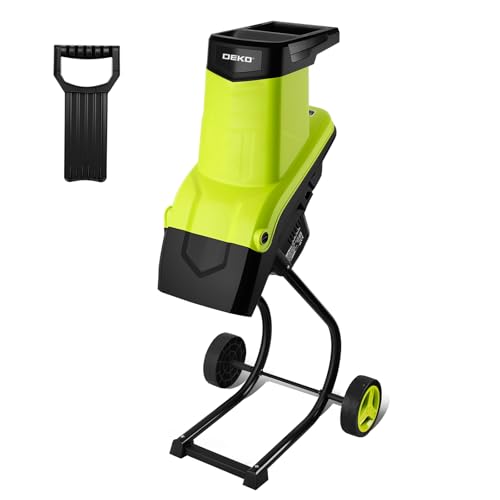 Trituradora de Jardín de 2500W, DEKOPRO Trituradora Eléctrica de Ramas, Diámetro Máximo de Ramas de 45 mm, Trituradora de Jardín con Interruptor de Seguridad