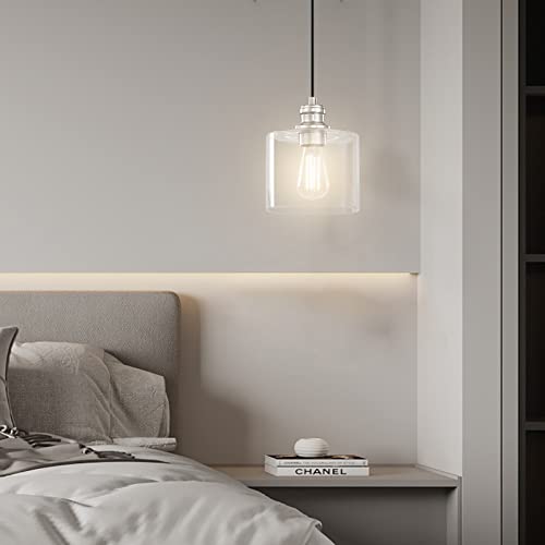 Dolaimi House 2 Pack Single Vintage Hanging Pendant Light Brushed Nickel Finish 5.5 Inches Handblown Clear Glass Classic For Farmhouse Entryway Dining Room Kitchen Island Foyer #TOP3