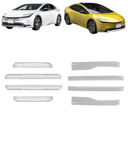 VrayKnol 新型 プリウス 5代目 60系 対応 2023(令和5)年1月後〜サイドステップ ガード ドアシルステップガーニッシュ内/外側スカッフプレート 車のドアシルプロテクター キズ防止 汚れ防止 ステンレス製 内装 カスタムパーツ For PR