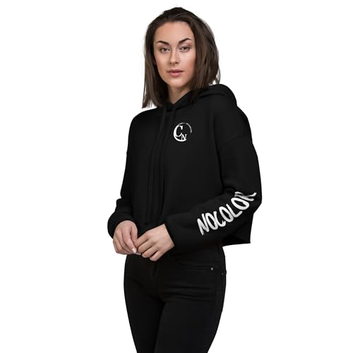 Sweat Crop-Top Noir à Écriture Graphique Latérale et Coupe Tendance