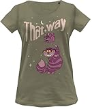 Camiseta para mujer de Disney Alice, «THAT WAY, THIS WAY CHESHIRE», referencia: WODALWOTS045, color caqui, talla L