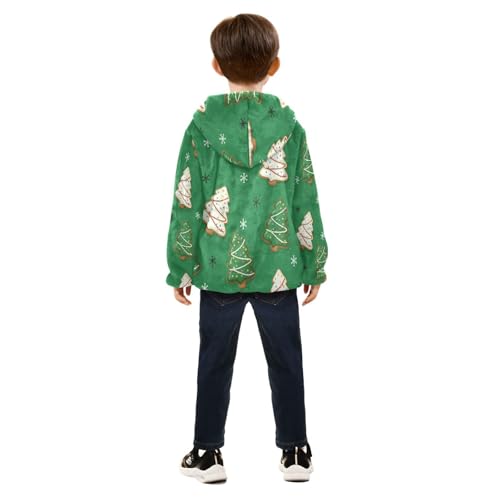 Christmas Tree Cookies on Green Toddler Fleece Jacket Girl Boys Hooded Fleece Jacket Coat Warm Outwear Zip-up 3-10T4