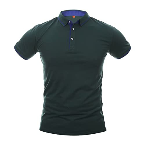 Maiyifu-GJ Men's Outdoor Sport Polo Shirt Lightweight Regular Fit Solid Tennis Shirts Casual Short Sleeve Slim Golf Shirts (Dark Green,Large)