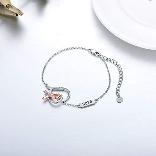 PEIMKO Hope Breast Cancer Survivor Gifts for Women, Breast Cancer Awareness Pink Ribbon Heart Anchor Bracelet for Women Survivor Post Surgery Chemo Sterling Silver4