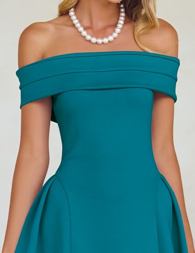 Image of ZESICA Summer 2026 Cocktail Dresses for Women's Off Shoulder Short Sleeve Swing A Line Wedding Evening Party Midi Dress