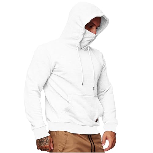 NATHGAM Man's Long Sleeve Pullovers Pockets Drawstring Fashion Loose Fit Winter Casual Hooded with Face Cover Mask