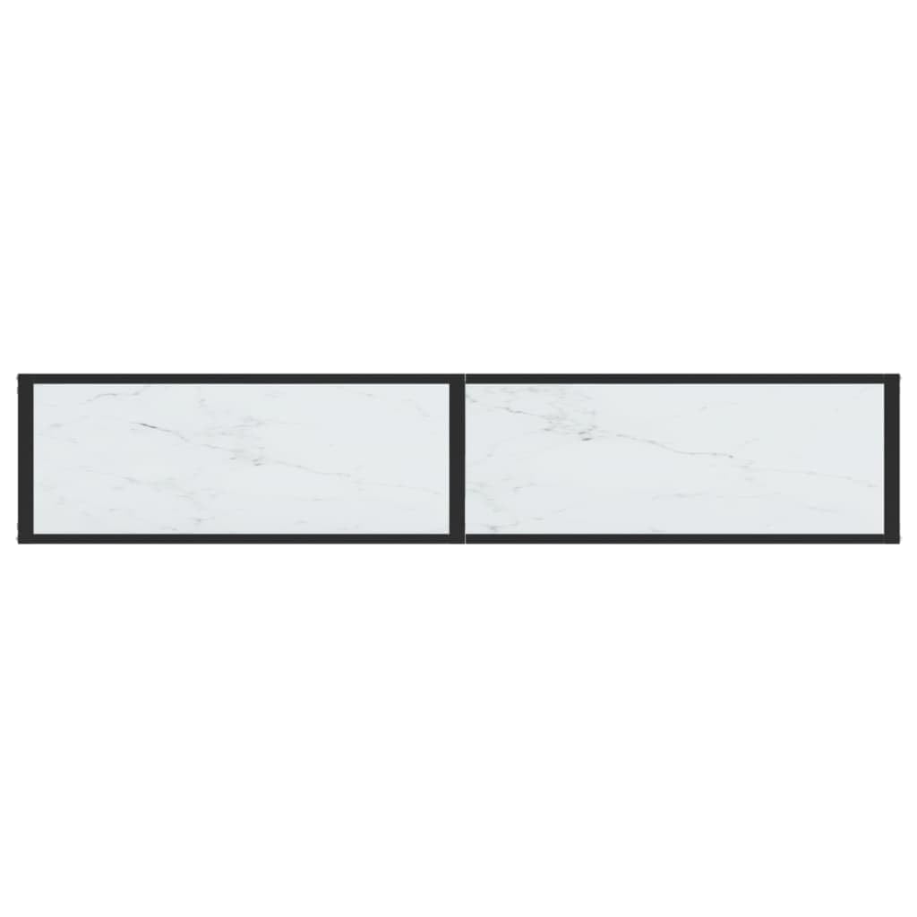 Stolik konsolowy, biały, wygląd marmuru, 180 x 35 x 75,5 cm, szkło hartowane, stal malowana proszkowo, stolik pomocniczy, stolik do odkładania do salonu, sypialni, korytarza, ze stabilną