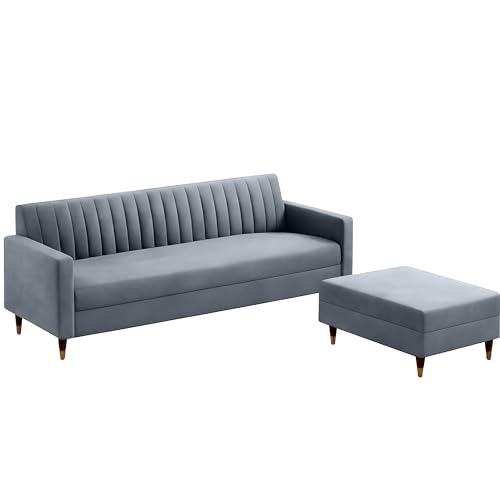 Image of AMATA Elegant 4 Seater L Shape Solid Wood Light Grey Suede Velvet Fabric Sofa Set with Two Cushions Perfect for Home Office Guests Living Room (Elegant Light Grey, L Shape 4 Seater)(3 Year Warranty)