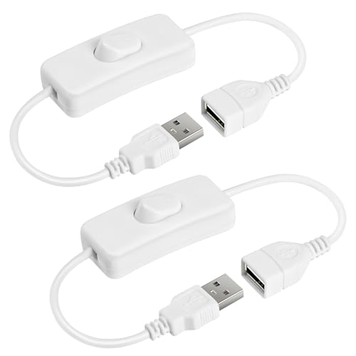 AXFEE 2 St&uuml;ck USB Schalter Kabel 0.3m, USB-schalter-kabel mit Ein/Aus-schalter, f&uuml;r Fahrrekorder, LED-Schreibtischlampe, usb-L&uuml;fter, Streifen(Wei&szlig;)