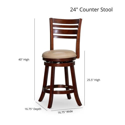 Dty Indoor Living Granby Slat Back Fabric Swivel Stool, 24" Counter Height, Cherry Finish, Beige Fabric Seat #TOP5