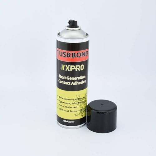 Tuskbond XPRO 500ml High Strength Contact Adhesive Aerosol Spray Glue for Wood Laminate Upholstery Foam Plastics Metal Automotive Construction Carpentry, Furniture Manufacturing Projects
