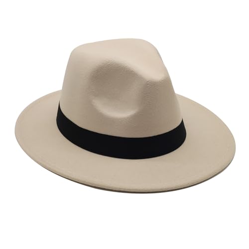 Image of Mens Fedora Hats Classic Wide Brim Fedora Hat for Women Men Dress Hats Panama Hat with Band