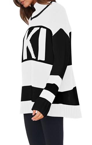Image of Yousify Womens Sweaters Fall 2025 Oversized Color Block Ski Sweater Crewneck Winter Tops S-2XL