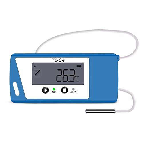 TE-04 ET Registrador de temperatura con sensor externo, informe PDF y EXCEL, USB Data Logger Big Screen, alarma LED, 35000 mediciones, impermeable, calibrado para laboratorio/refrigerador (1PCS)