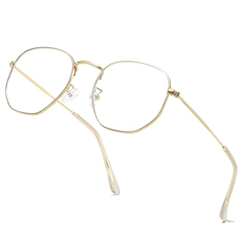 aisswzber Hexagonal Metal Blue Light Blocking Glasses 3548blue-Gold