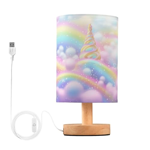SDMKA Rainbow Ice Cream Bedside Table Lamp for Bedroom, Minimalist Nightstand Lamp with Round Fabric Shade for Living Room, Office, No Bulb Required