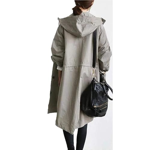 Women's Hooded Windbreaker Solid Fall Casual Vintage Long Sleeve Loose Coat Midi Length Jacket With Pocket2
