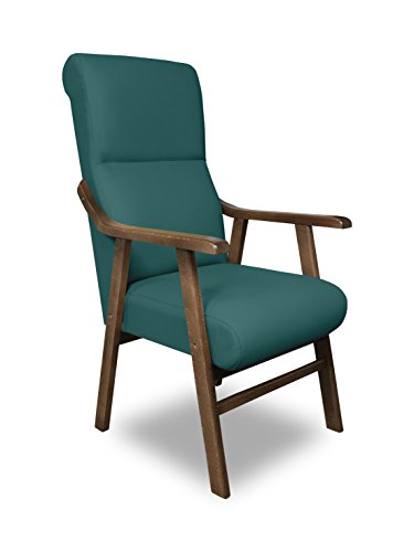 SERMAHOME Sillon butaca Boston, Estructura de Madera de Haya Color Nogal. Tapizado en Tela Antimanchas Color Azul. Sillon para Comedor | Silla geriatrica | Sillon Relax