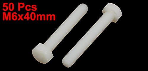 Image of uxcell M6 x 40mm Full Thread Nylon Metric Hex Head Cap Screw Bolt 50 Pcs
