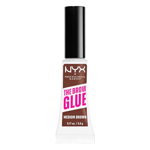 Image of NYX Professional Makeup Brow Gel, The Brow Glue, Tinted Eye Brow Gel, Instant Brow Styler for Laminated Brow Look with 24 Hour Extreme Hold, Non-Sticky, Medium Brown