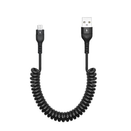 Câble d'extension micro USB à ressort de 1 à 3 m - Spirale USB A mâle vers micro USB mâle - Câble de charge et de transfert de données - Pour smartphone, tablette...
