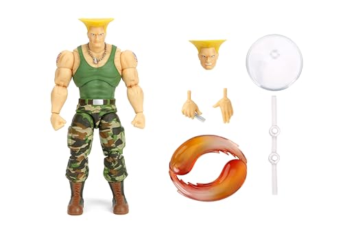 Jada Toys Street Fighter II Guile Action Figure 1:12 Scale, 6" Tall, Interchangeable Heads, Hands & Accessories
