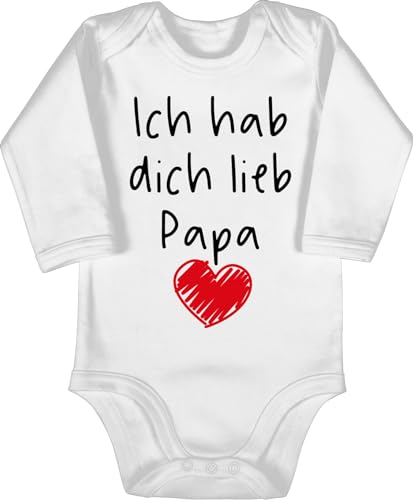 Baby Body langarm Mädchen Junge - Geschenk zum Vatertag - Ich hab dich lieb Papa Herz schwarz - 3/6 Monate - Weiß - vatertagsbody papatagsgeschenk love daddy babybody vatertagsgeschenk väter