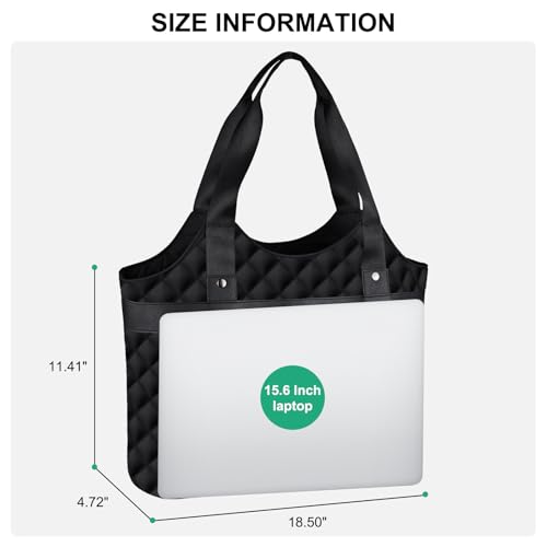 MOSISO Tote Bag for Women, Rhombus Quilted Large Capacity Work Laptop Tote Bag with Cup Holder Inside, Carrying Large Tote Handbags with Laptop Compartment&Pocket for College,Work,Teacher,Nurse, Black4