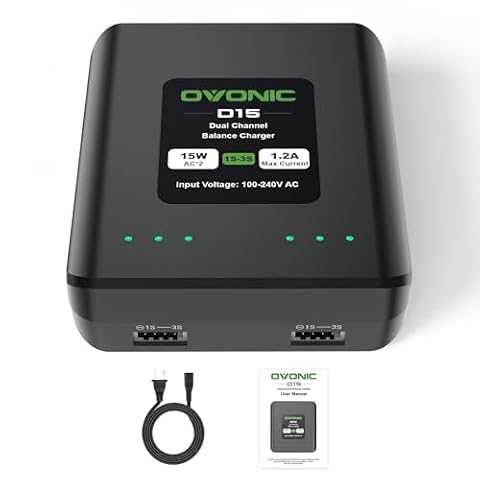 OVONIC D15 Ładowarka Akumulatorowa Dual Channel 1,2 A 15 W do 1S-3S LiPo Life LiHv Akumulatorów