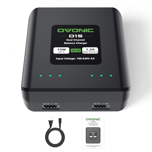 OVONIC D15 Ładowarka Akumulatorowa Dual Channel 1,2 A 15 W do 1S-3S LiPo Life LiHv Akumulatorów