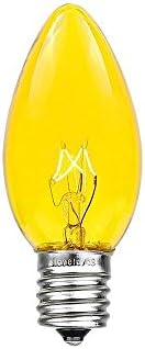 Novelty Lights Christmas Replacement Bulbs - Outdoor Individual Bulbs for Events, Holiday Parties, Patios, and More - C7/E12 Candelabra Base, 5 Watt Lights (Yellow, 25 Pack)