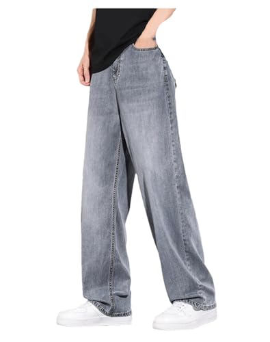 Men's Zipper Vintage Jeans Summer Thin Fabric Soft Straight Casual Trousers