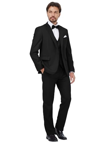 MAGE MALE Mens 3 Piece Suits Slim Fit Tuxedo Suit Set Soild Prom Wedding Suits One Button Blazer Vest Pants Set with Bow Tie2
