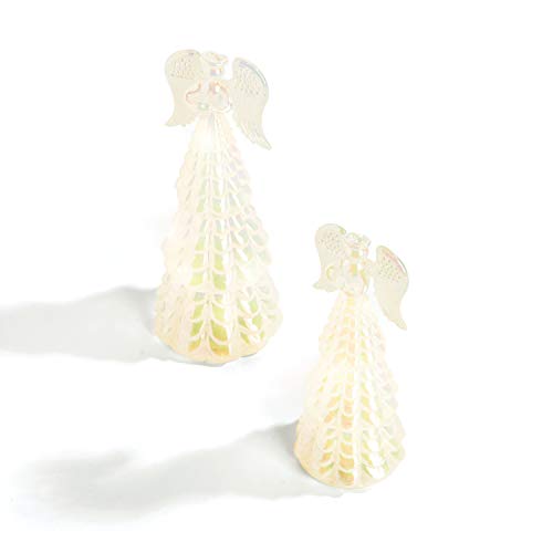 Lighted Christmas Angel Figurines - Set Of 2 Statues, Batteries Included, 6 Inch & 8 Inch Tall, Pearl Finish Tempered Glass, Led Fairy Lights Inside, Guardian Angel Decoration For Holiday Decor #TOP4