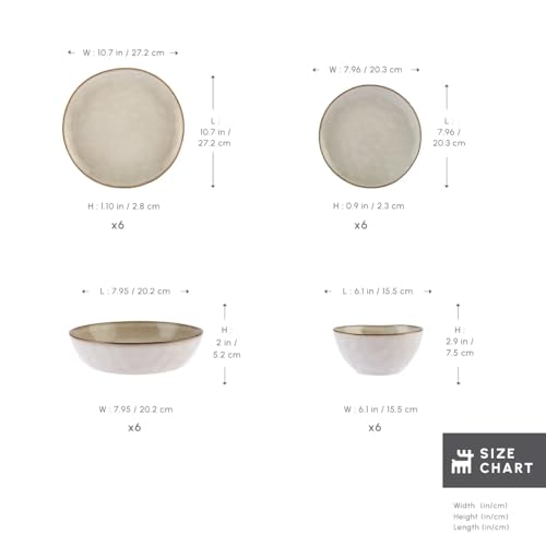 Karaca Aria - Geschirrset 6 Personen Steingut, Teller Set 24 Teilig mit Servierplatte, Müslischalen, Frühstücksteller, Pasta Teller Tief… – Ansicht 2