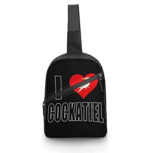 I Love Cockatiel Bird Chest Bag Foldable Crossbody Unisex Pack Travel Hiking Adjustable Shoulder Straps Sling Bags