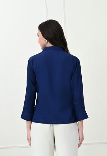 Image of FUNDAY FASHION Women's Crepe Casual Regular Fit Solid V Collered Shirt (Pack of 2)