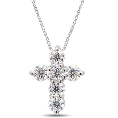 Savearth Diamonds 1/2 Carat Round Cut Lab Created Moissanite Diamond Cross Pendant Necklace In 14K White Gold Over Sterling Silver Jewelry For Women With 18" Chain (G-H Color, Vvs1 Clarity,0.50 Cttw) #TOP7