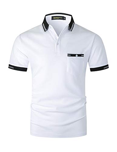 GNRSPTY Polo à Manches Courtes pour Homme Casual T-Shirt Slim Fit T-Shirt Golf Tennis Polos S-XXL,Blanc 2,L - Image 3